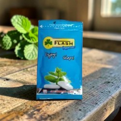 Medina Market Flash Peppermint Kaugummi in blauer Verpackung mit Minzblatt-Motiv