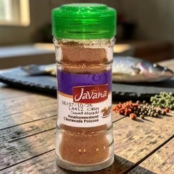 Medina Market Javana Chermoula Gewürzmischung für Fisch in einer Glasdose mit grünem Deckel