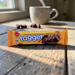 Medina Market Tagger Waffelriegel in gelber Verpackung mit Schokoladenüberzug und knuspriger Füllung