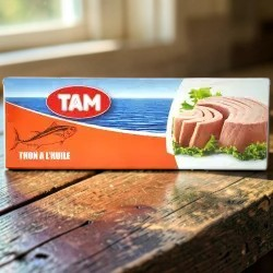 Medina Market TAM Thunfisch in Öl in einer rechteckigen Konservendose mit Meeresmotiv und Thunfisch-Abbildung
