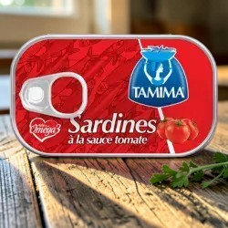 Medina Market Tamima Sardinen in Tomatensauce in einer ovalen Konservendose mit Aufreißlasche