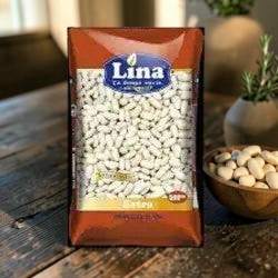 Medina Market Packung mit weißen Bohnen in einer transparenten Kunststoffverpackung mit blauem Lina Logo